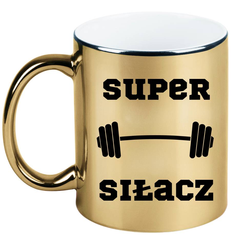 Kubek złoty prezent z nadrukiem „Super Siłacz” – siłownia #3