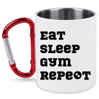 Kubek biały z czerwonym karabińczykiem i nadrukiem „Eat Sleep Gym Repeat” – na siłownię #7