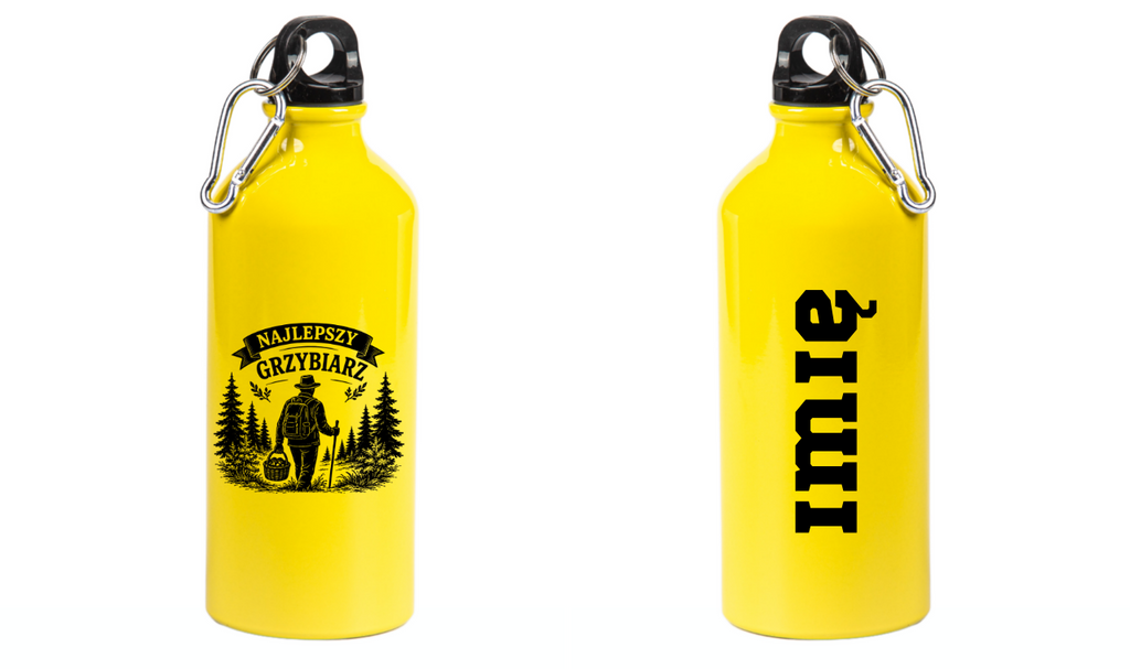 Butelka żółta 600 ml z nadrukiem „Najlepszy Grzybiarz” – na grzyby #4