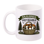 Kubek biały z nadrukiem „Najlepsza Grzybiarka” z imieniem do wyboru – grzyby #6