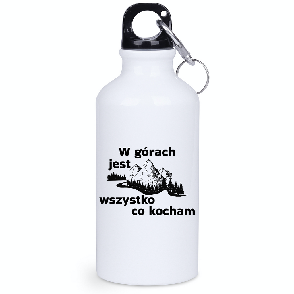 Butelka biała 400 ml z nadrukiem "W górach jest wszystko, co kocham" - góry #1
