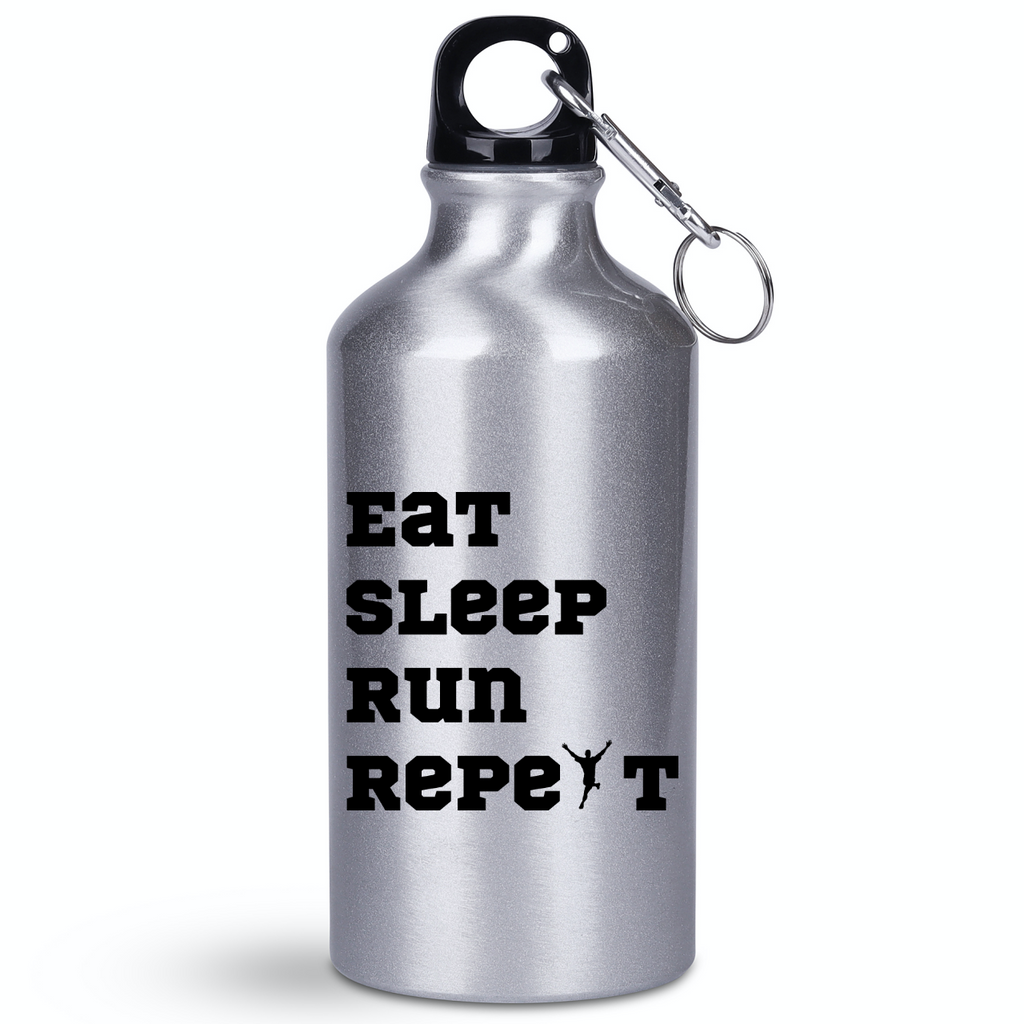 Butelka srebrna męska 400 ml z nadrukiem "Eat Sleep Run Repeat" – bieganie #11