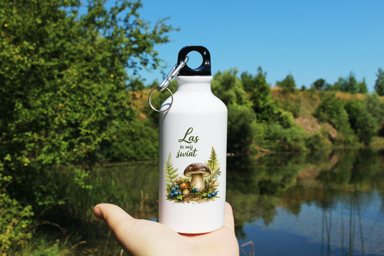 Butelka biała 400 ml z nadrukiem „Las to mój świat” – na grzyby #9