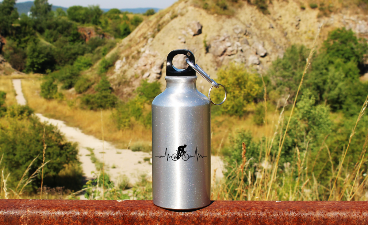 Butelka srebrna 400 ml z grafiką „Rowerowe EKG, linia życia” – dla rowerzysty #6