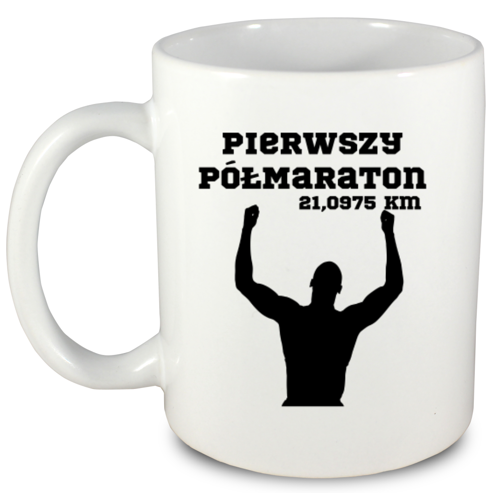 Kubek biały pamiątka po pierwszym półmaratonie + czas i imię – bieganie #9