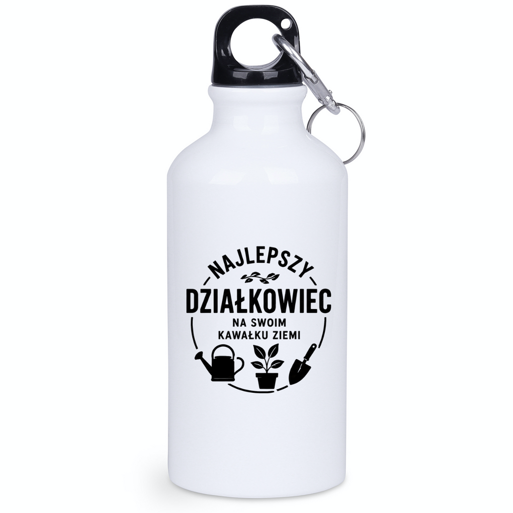 Butelka biała 400 ml z nadrukiem „Najlepszy działkowiec na swoim kawałku ziemi” – ogród, działka #9