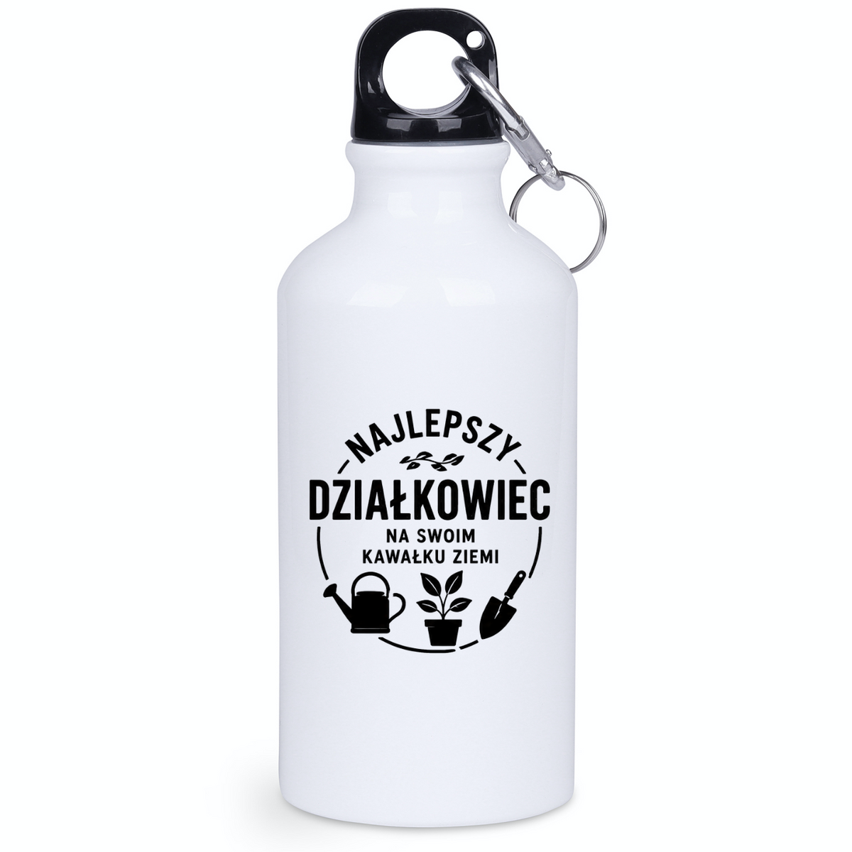 Butelka biała 400 ml z nadrukiem „Najlepszy działkowiec na swoim kawałku ziemi” – ogród, działka #9