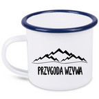 Kubek biały emaliowany z nadrukiem „Przygoda wzywa” – podróż, trekking #9