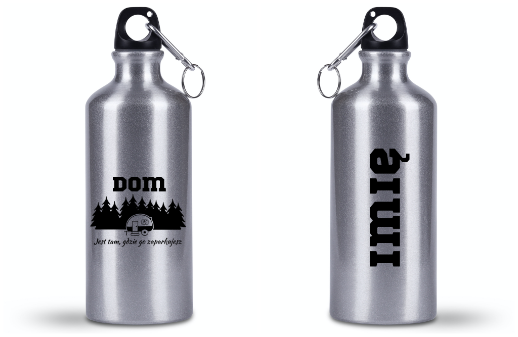 Bidon srebrny 500 ml z nadrukiem „Dom jest tam, gdzie go zaparkujesz” – podróż, camping #5