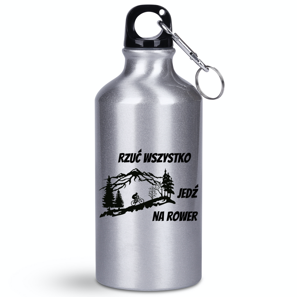 Butelka srebrna 400 ml z nadrukiem „Rzuć wszystko, jedź na rower” – dla rowerzystów #10