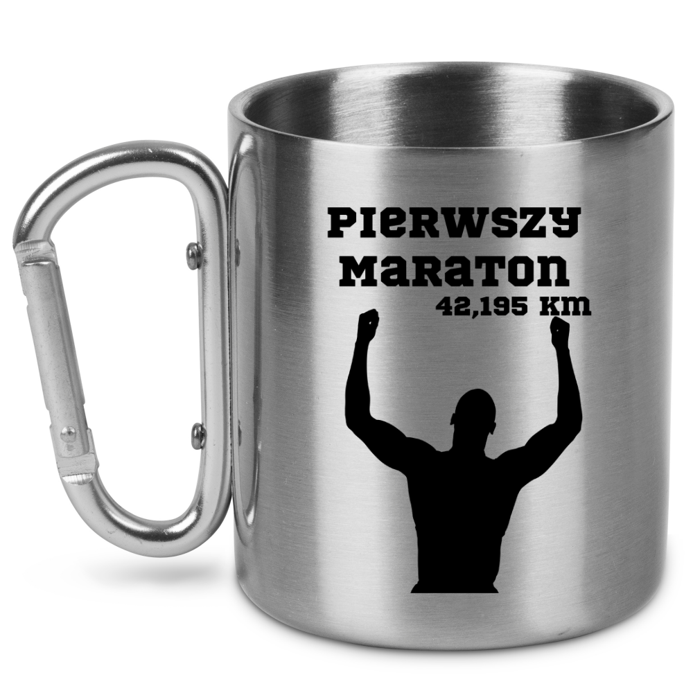 Kubek ze srebrnym karabińczykiem – pamiątka po maratonie z czasem i imieniem – bieganie #9