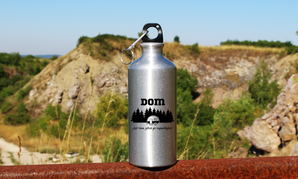 Bidon srebrny 500 ml z nadrukiem „Dom jest tam, gdzie go zaparkujesz” – podróż, camping #5
