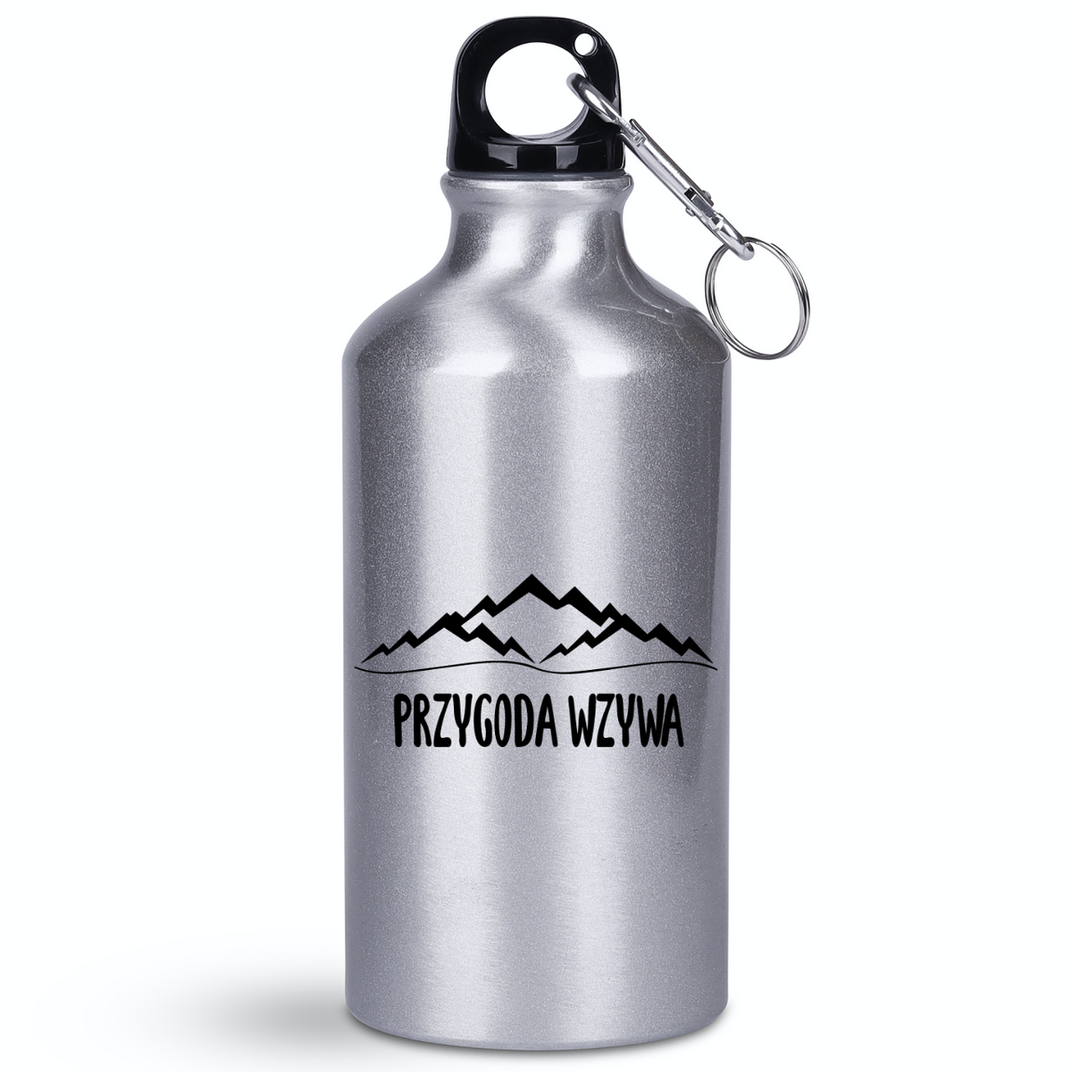 Butelka srebrna 400 ml z nadrukiem „Przygoda wzywa” – podróże, travel #7