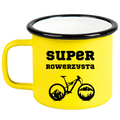Kubek emaliowany żółty z nadrukiem "Super Rowerzysta" – dla rowerzysty #8