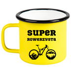 Kubek emaliowany żółty z nadrukiem "Super Rowerzysta" – dla rowerzysty #8