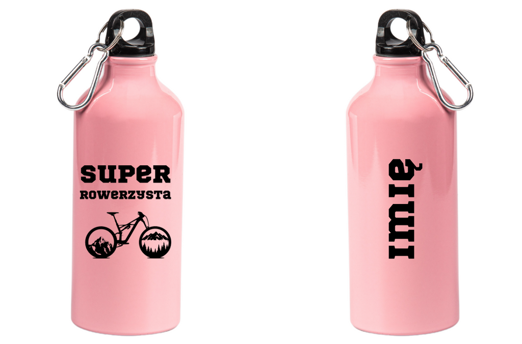 Butelka różowa 600 ml z nadrukiem "Super Rowerzysta" - rower #8