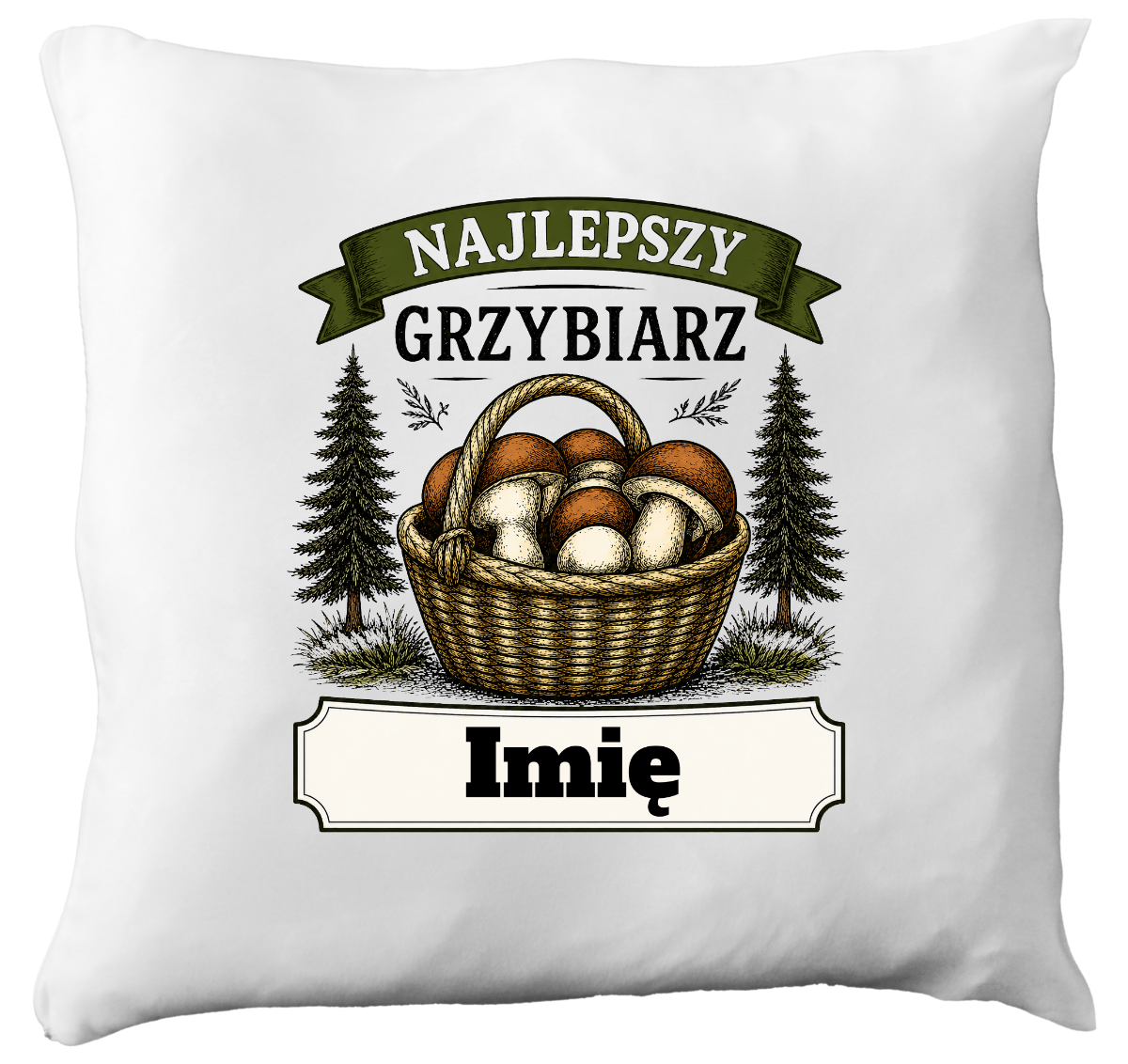Poduszka prezent dla miłośnika grzybów z nadrukiem "Najlepszy Grzybiarz" z imieniem wyborów - grzyby #5