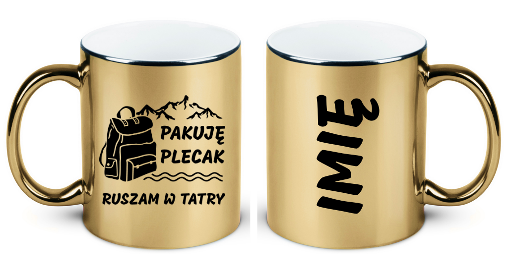 Kubek złoty z nadrukiem "Pakuję plecak, ruszam w Tatry" - Zakopane, Podhale, góry #1