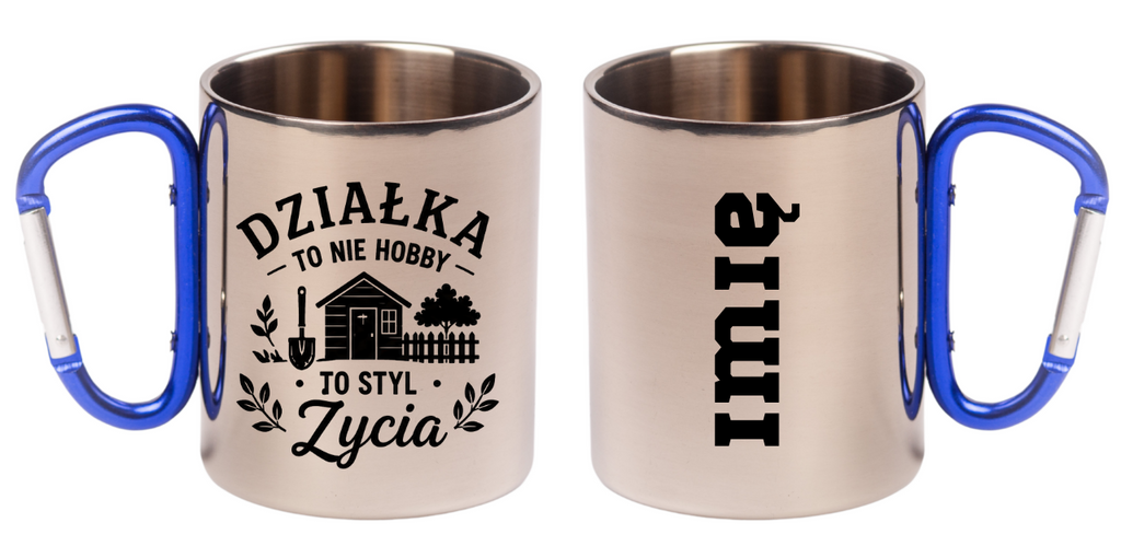 Kubek niebieski karabińczyk "Działka to nie hobby, to styl życia" - na działkę #4