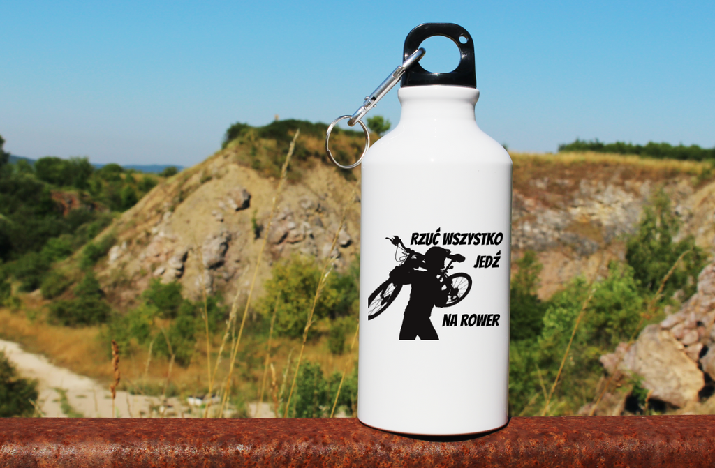 Butelka biała 400 ml z nadrukiem „Rzuć wszystko, jedź na rower” – dla rowerzystów #9