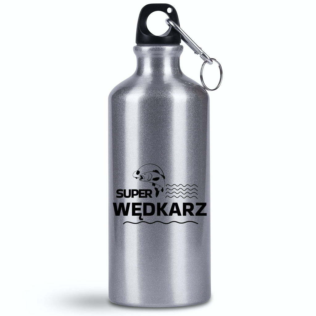 Butelka srebrna 500 ml z nadrukiem "Super wędkarz" – wędkarstwo #9