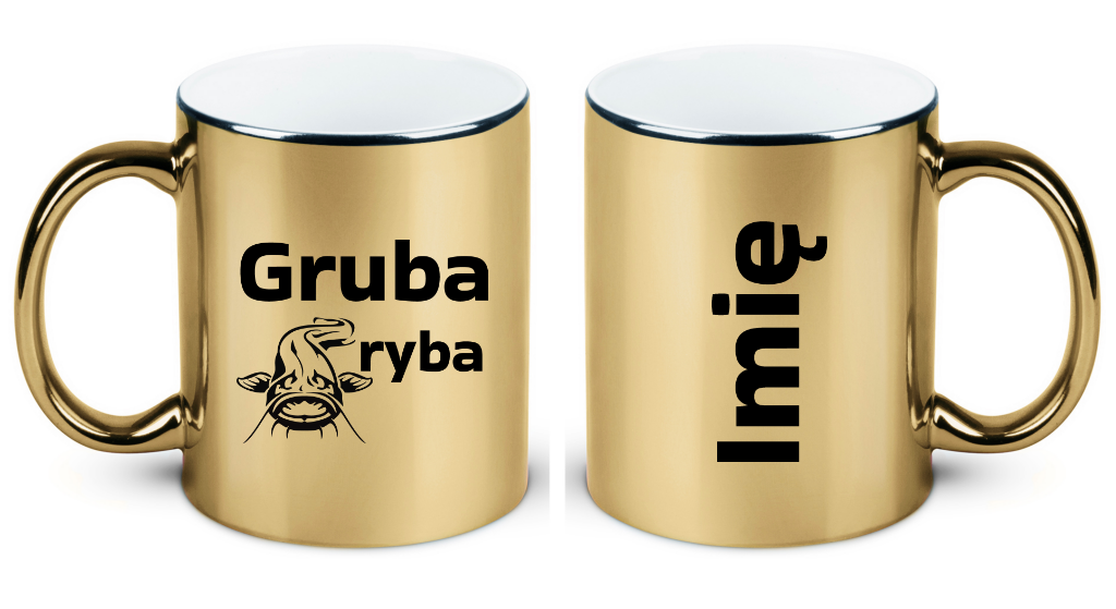 Kubek złoty z nadrukiem "Gruba ryba" – wędkarstwo #5