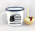 Kubek emaliowany biały z nadrukiem "Pakuję plecak, ruszam w Tatry# - Podhale, góry, Zakopane #1