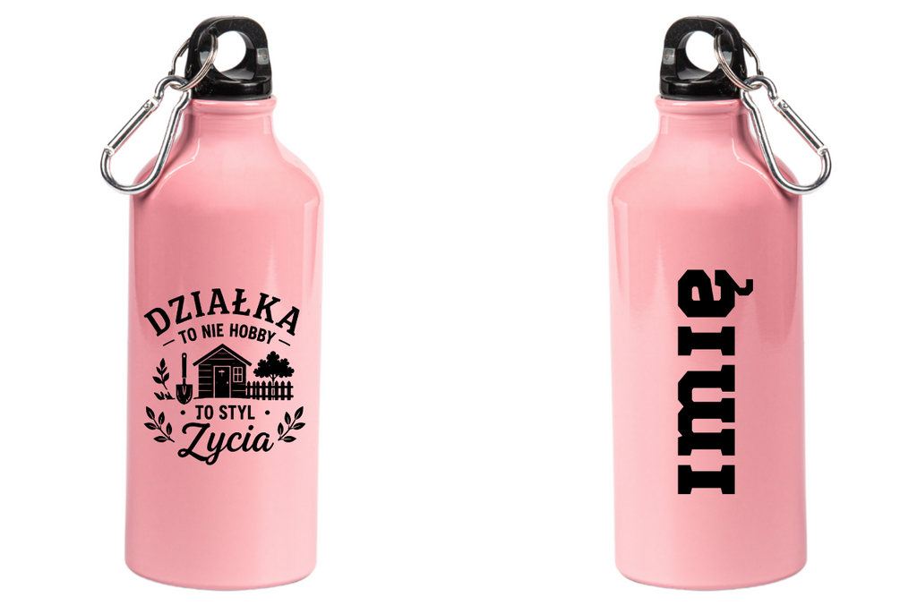 Butelka różowa 600 ml z nadrukiem „Działka to nie hobby, to styl życia” – do ogrodu #4