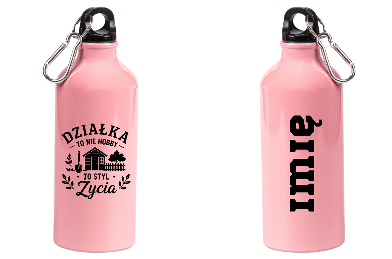 Butelka różowa 600 ml z nadrukiem „Działka to nie hobby, to styl życia” – do ogrodu #4