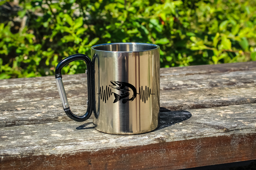 Kubek metalowy 300 ml z czarnym karabińczykiem i wędkarskie EKG, linia życia #2