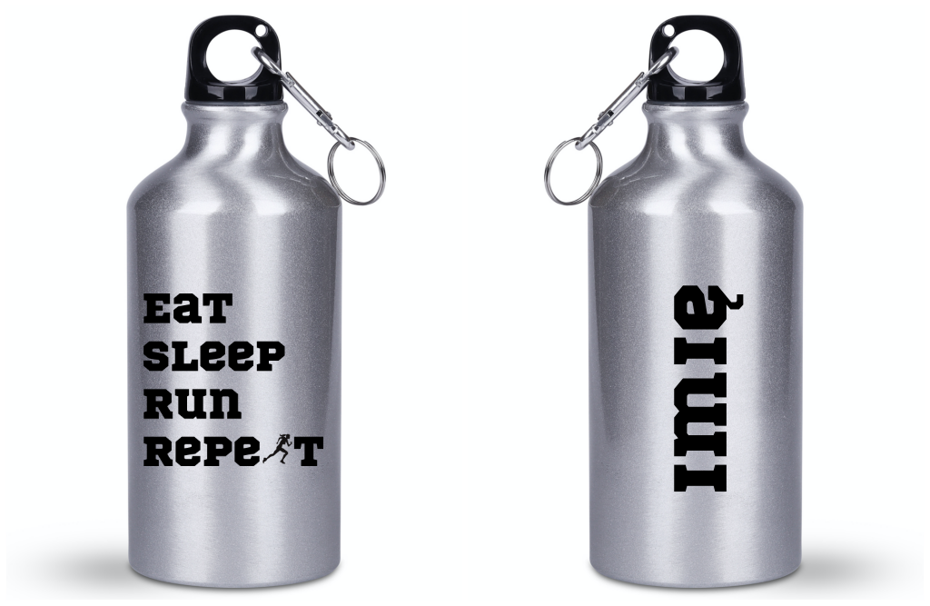 Butelka srebrna damska 400 ml z nadrukiem "Eat Sleep Run Repeat" – bieganie #11