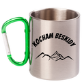Kubek z zielonym karabińczykiem i nadrukiem "Kocham Beskidy" - góry #1