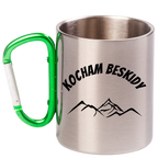 Kubek z zielonym karabińczykiem i nadrukiem "Kocham Beskidy" - góry #1