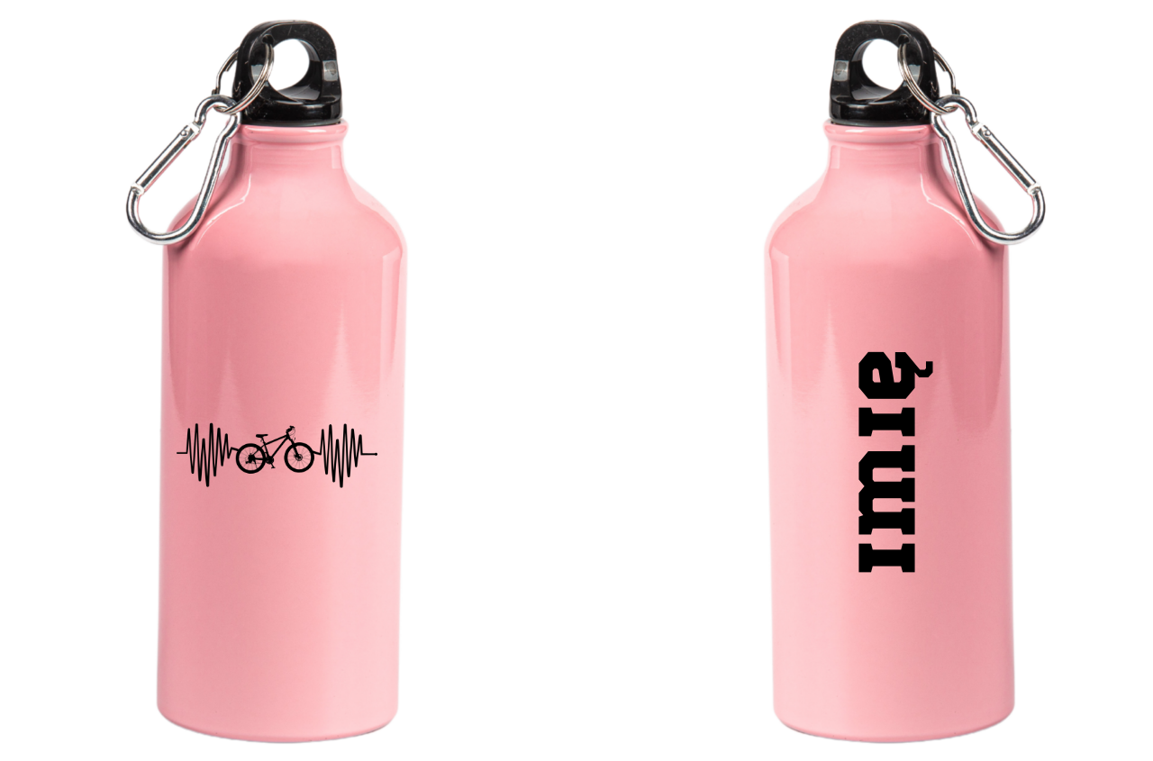 Butelka różowa 600 ml z grafiką rowerowe EKG, linia życia - rower #2