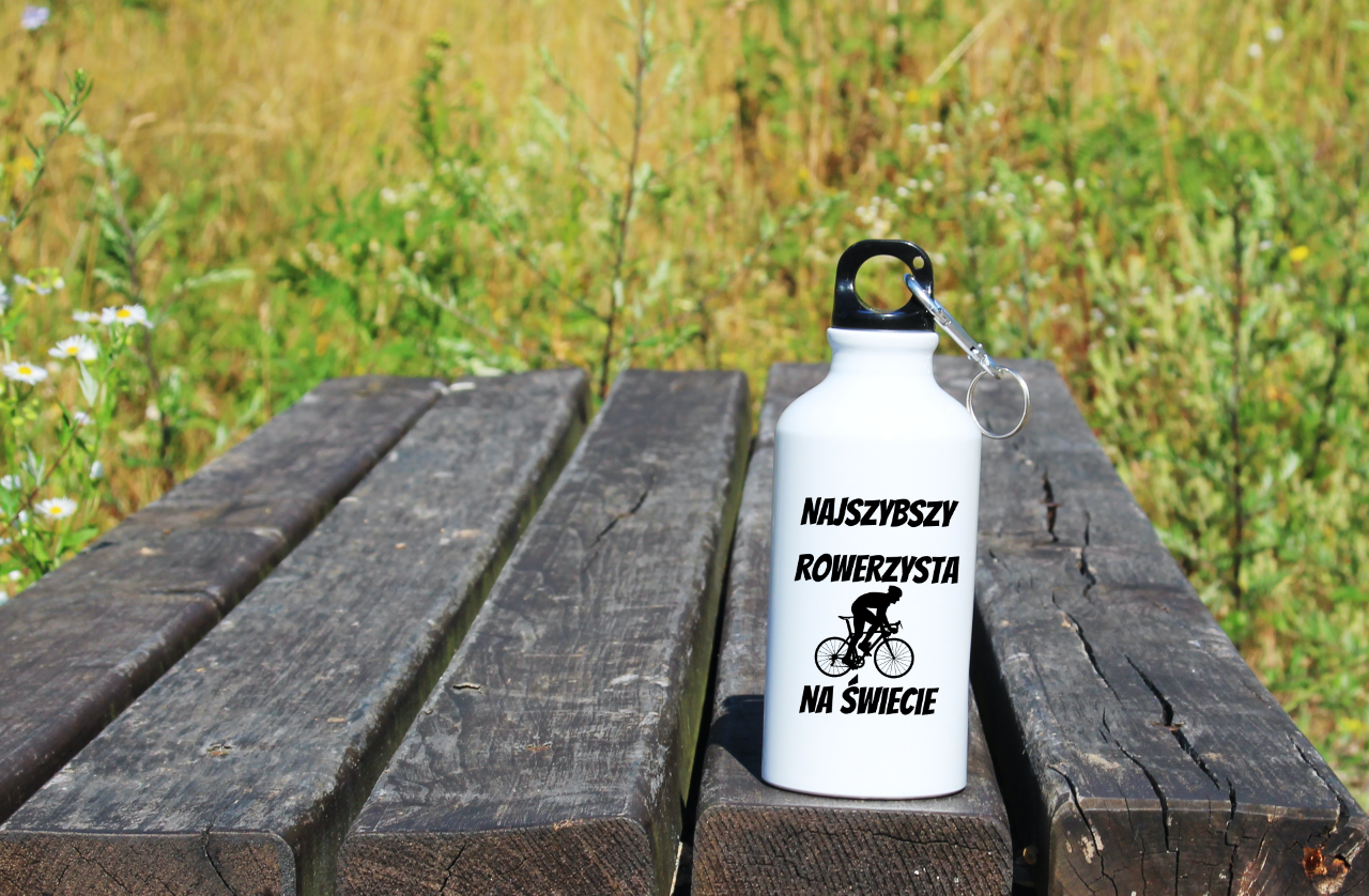 Butelka biała 400 ml z nadrukiem „Najszybszy rowerzysta” – dla rowerzysty #8