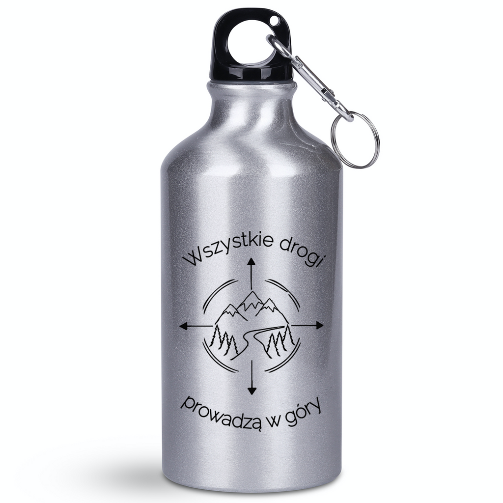 Butelka srebrna 400 ml z nadrukiem „Wszystkie drogi prowadzą w góry” #10