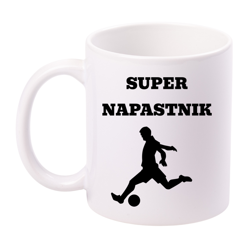 Kubek biały z nadrukiem "Super Napastnik" – piłka nożna #11
