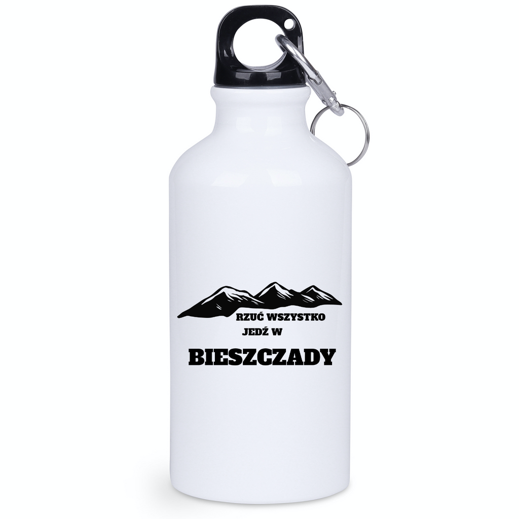 Butelka biała 400 ml z nadrukiem „Rzuć wszystko, jedź w Bieszczady” #4