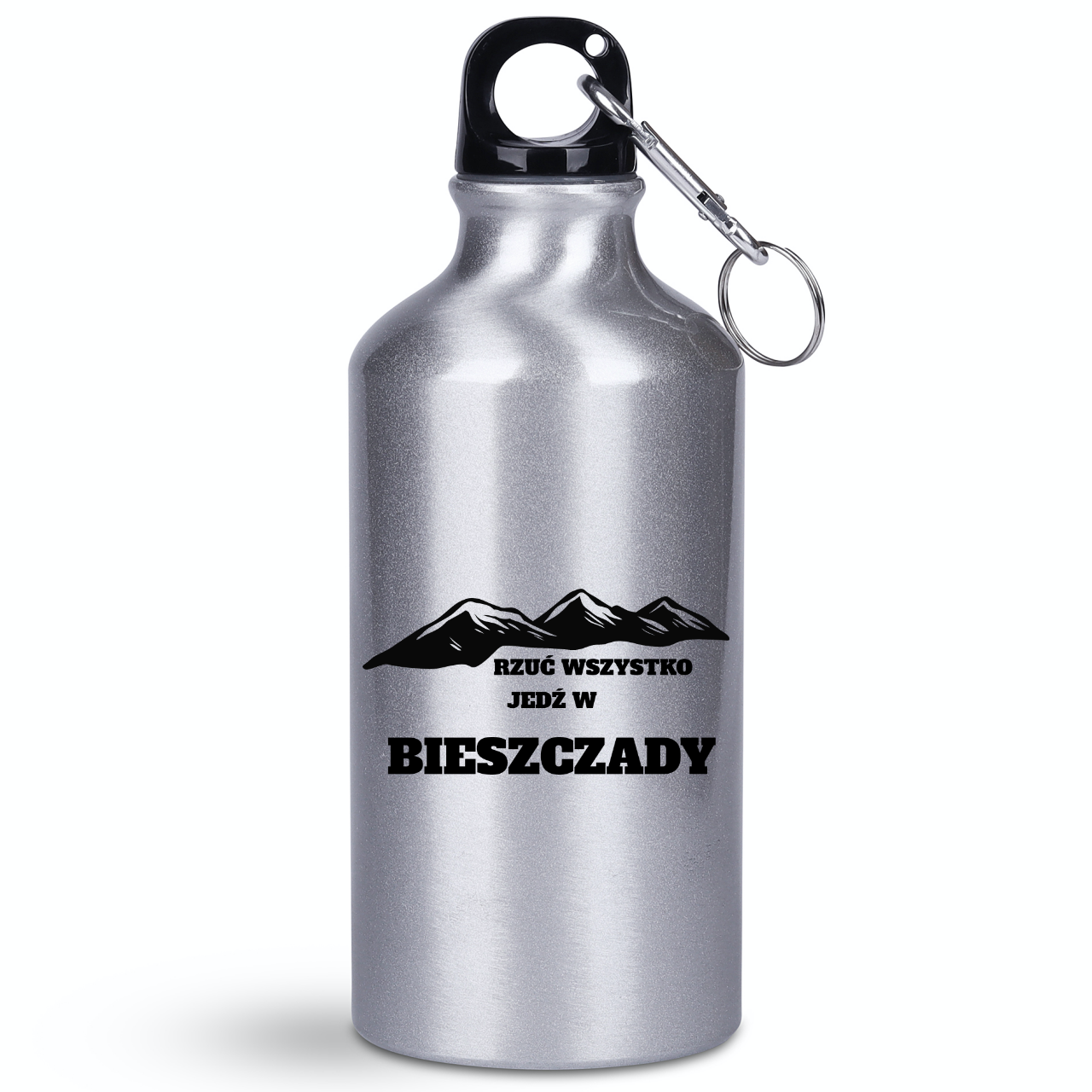 Butelka srebrna 400 ml z nadrukiem "Rzuć wszystko, jedź w Bieszczady" - góry #1