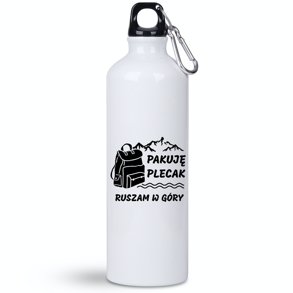 Butelka biała 800 ml z nadrukiem "Pakuję plecak, ruszam w góry" #2