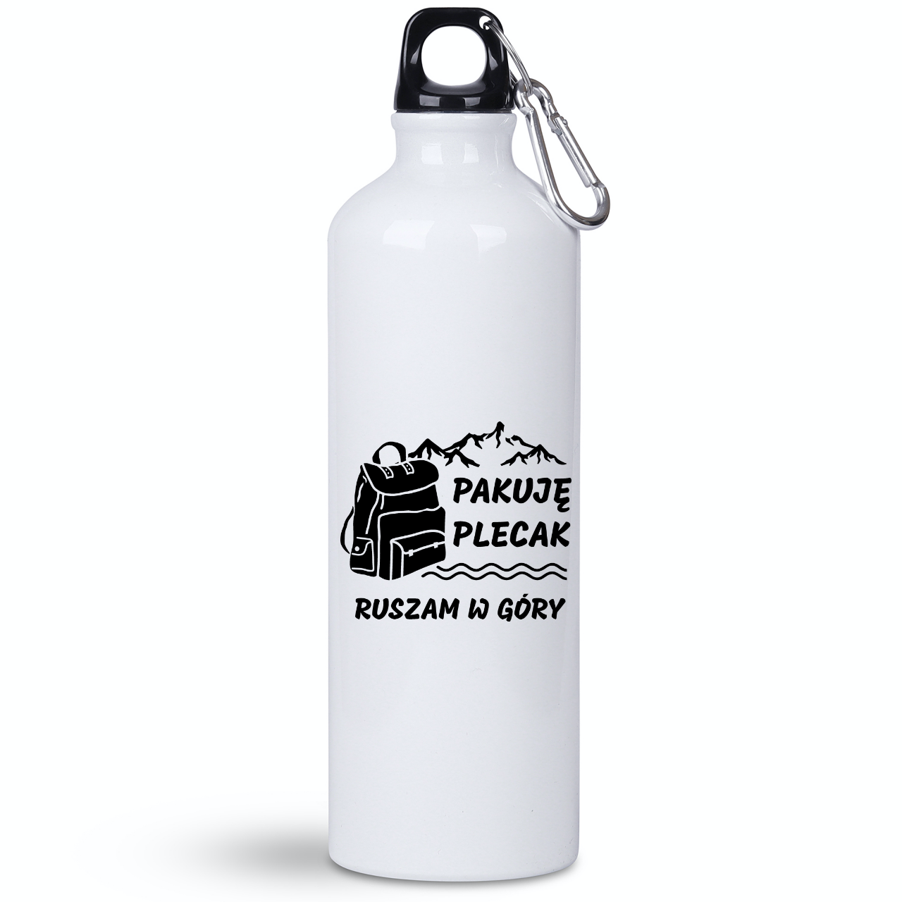 Butelka biała 800 ml z nadrukiem "Pakuję plecak, ruszam w góry" #2