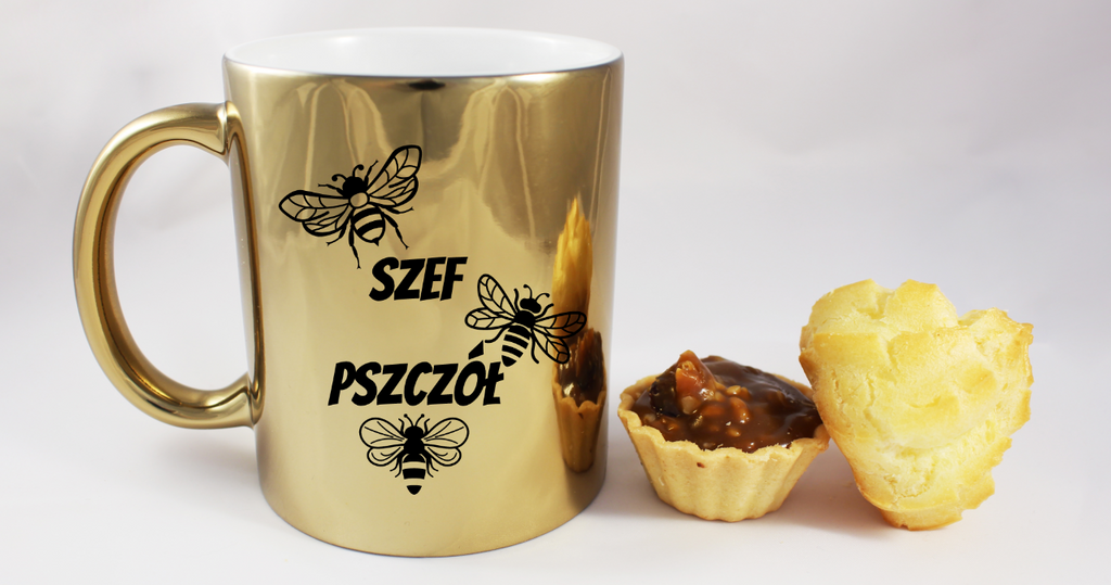 Kubek złoty z nadrukiem "Szef pszczół" - pszczelarstwo #3