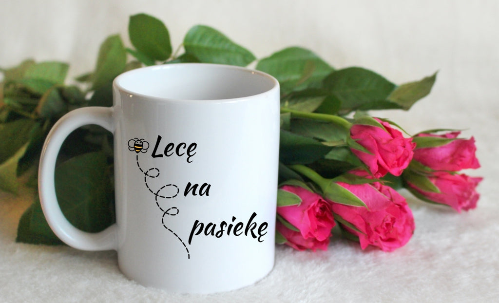 Kubek biały dla pszczelarza "Lecę na pasiekę" #8