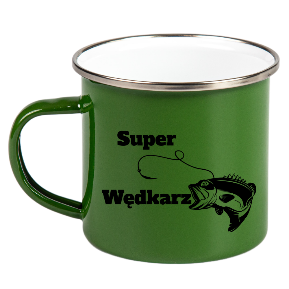Kubek emaliowany zielony 360 ml z nadrukiem "Super Wędkarz" – wędkarstwo #5