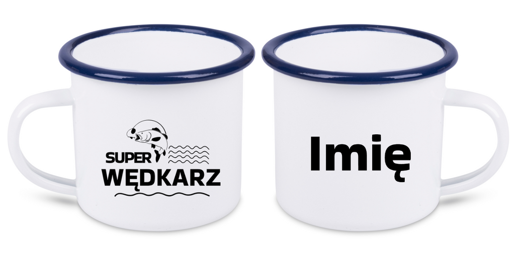 Kubek emaliowany biały z nadrukiem "Super wędkarz" #11