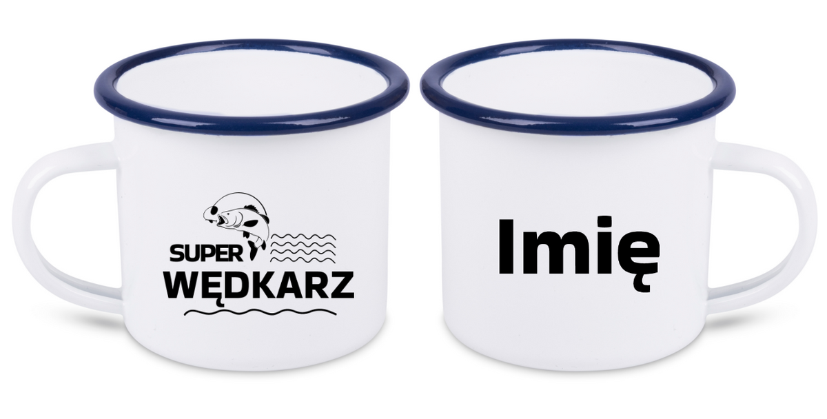Kubek emaliowany biały z nadrukiem "Super wędkarz" #11