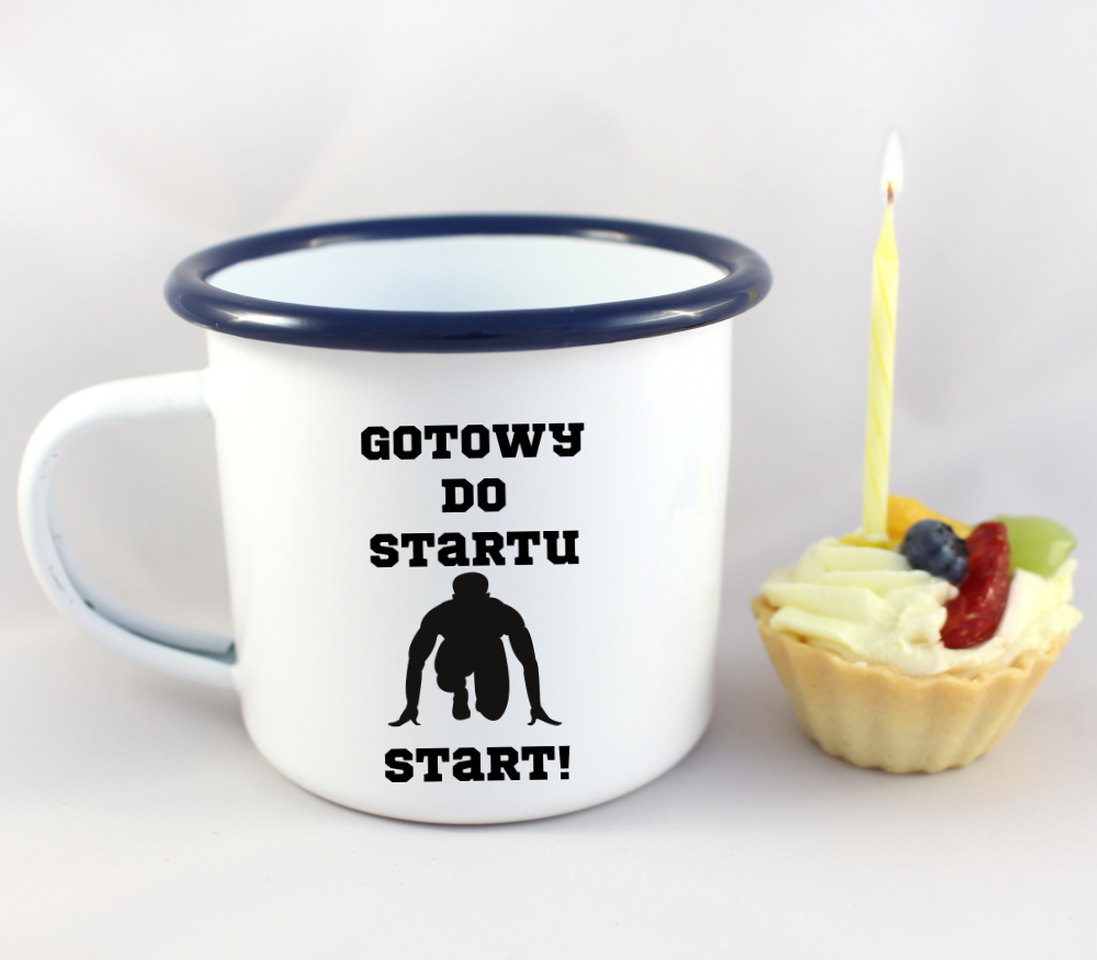 Kubek emaliowany dla biegacza – z nadrukiem "Gotowy do startu start!" – bieganie #6