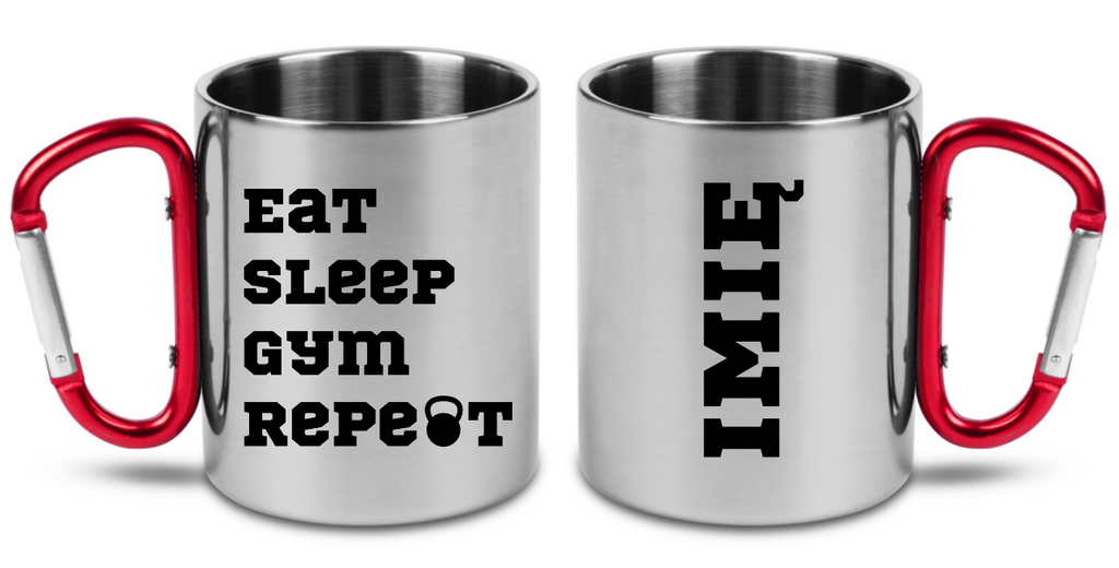 Kubek z czerwonym karabińczykiem i nadrukiem "Eat Sleep Gym Repeat" – na siłownię #6