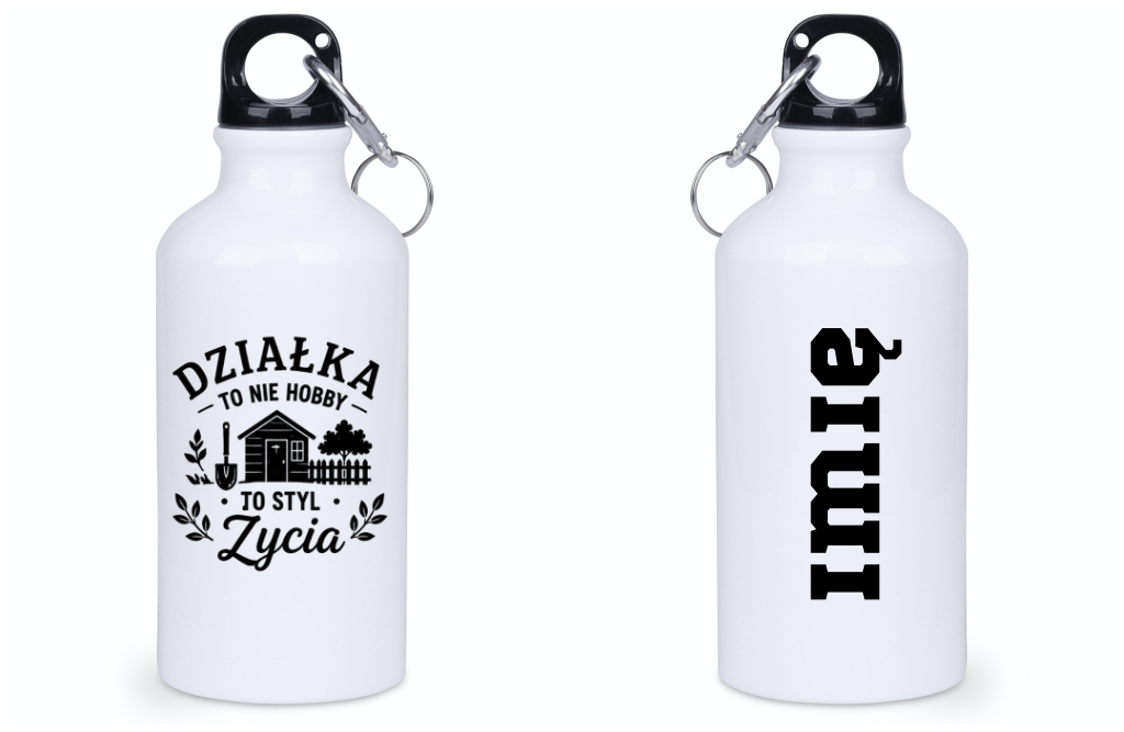 Butelka biała 400 ml z nadrukiem „Działka to nie hobby, to styl życia” – ogród, działka #8