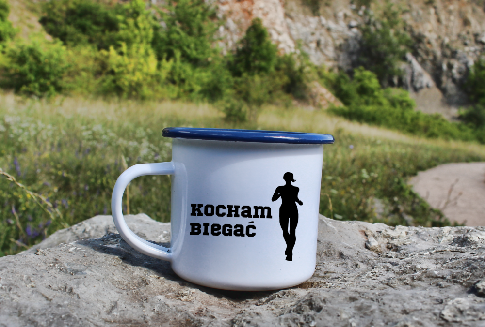 Kubek emaliowany dla biegaczki – z nadrukiem "Kocham Biegać" – bieganie #4